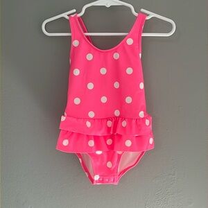 NWOT Girls One Piece Pink & White Polka Dot Bathing Suit - 18M Carters